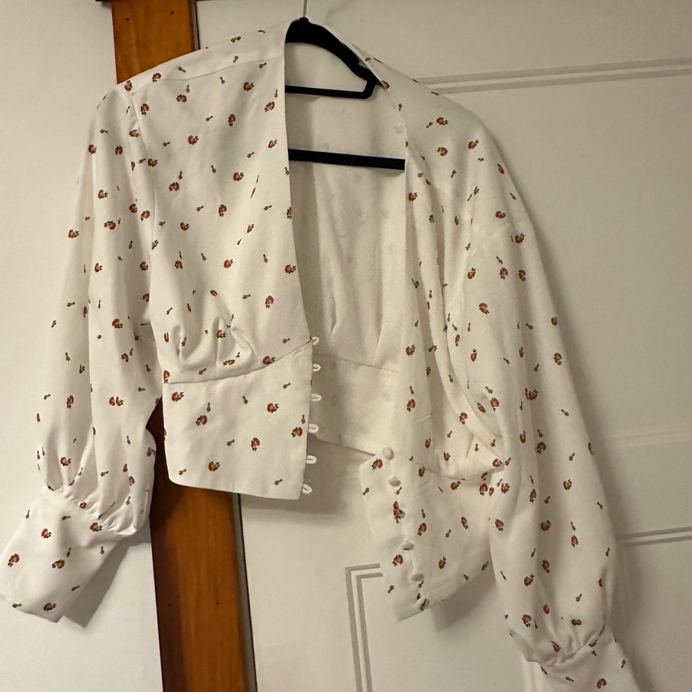 Backyard roses floral blouse